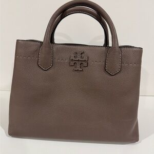 Tory Burch McGraw Triple-Compartment Satchel in pebbled leather